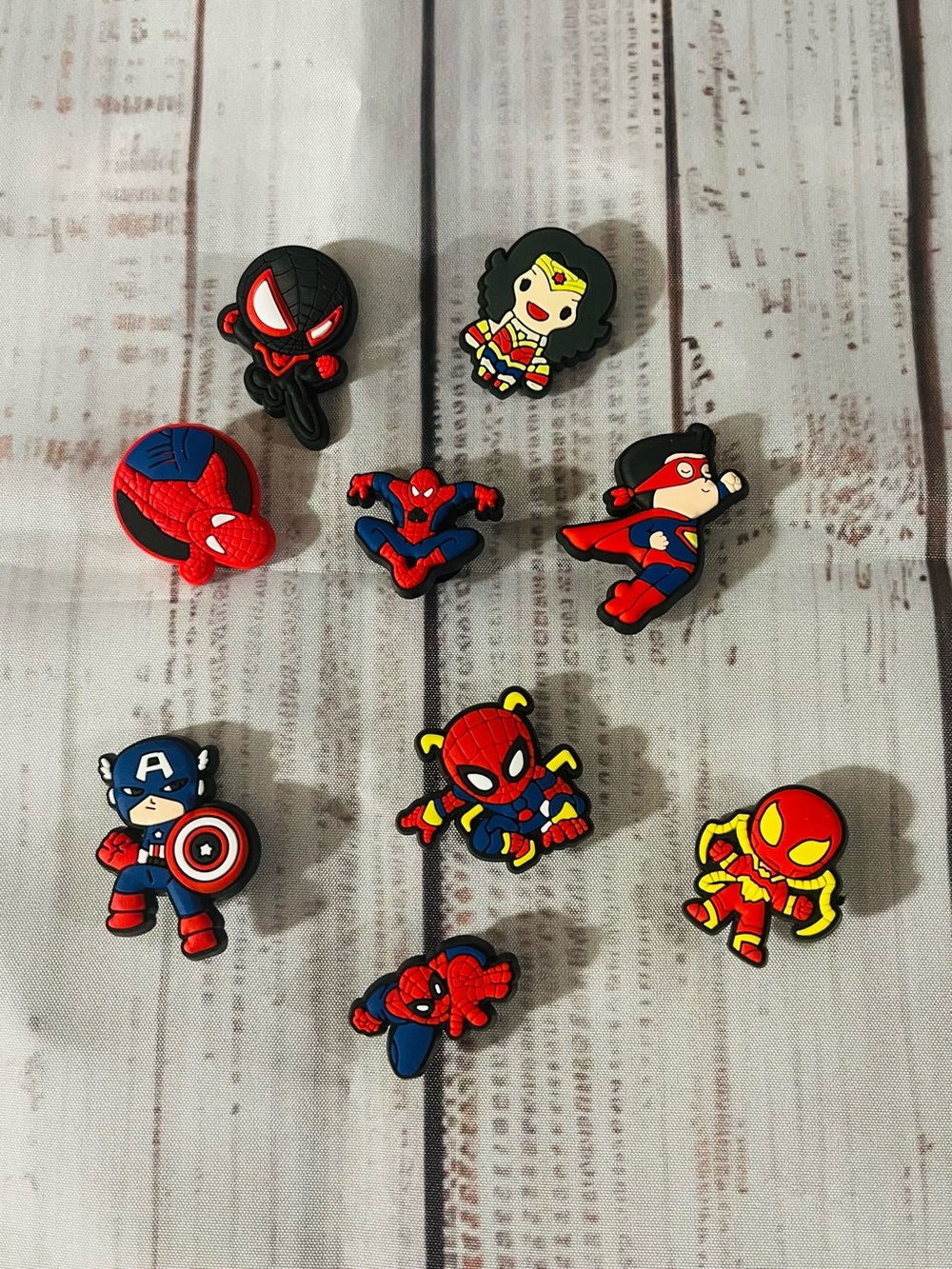Kids Marvel-Inspired Red, Blue & Yellow Shoe Charms - Pack of 9